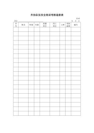 外协队伍安全培训考核造册表