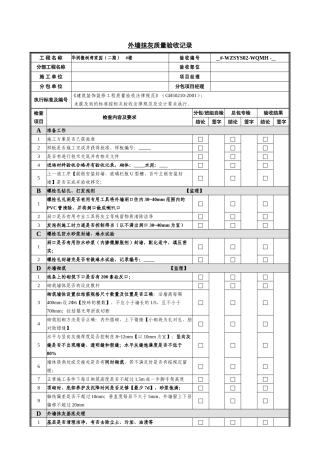 外墙抹灰质量验收记录
