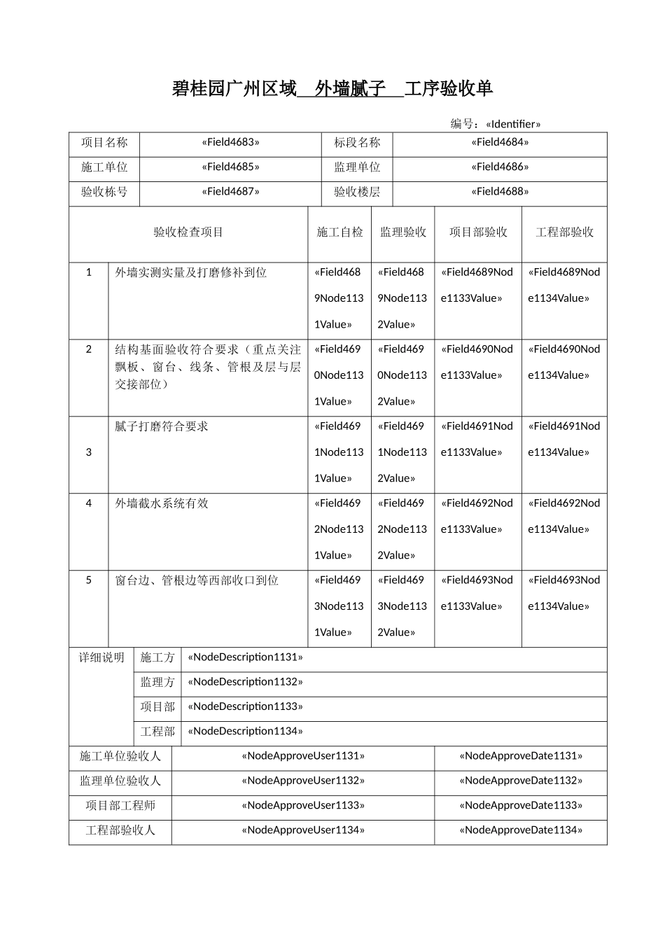 外墙腻子工序验收单_第1页