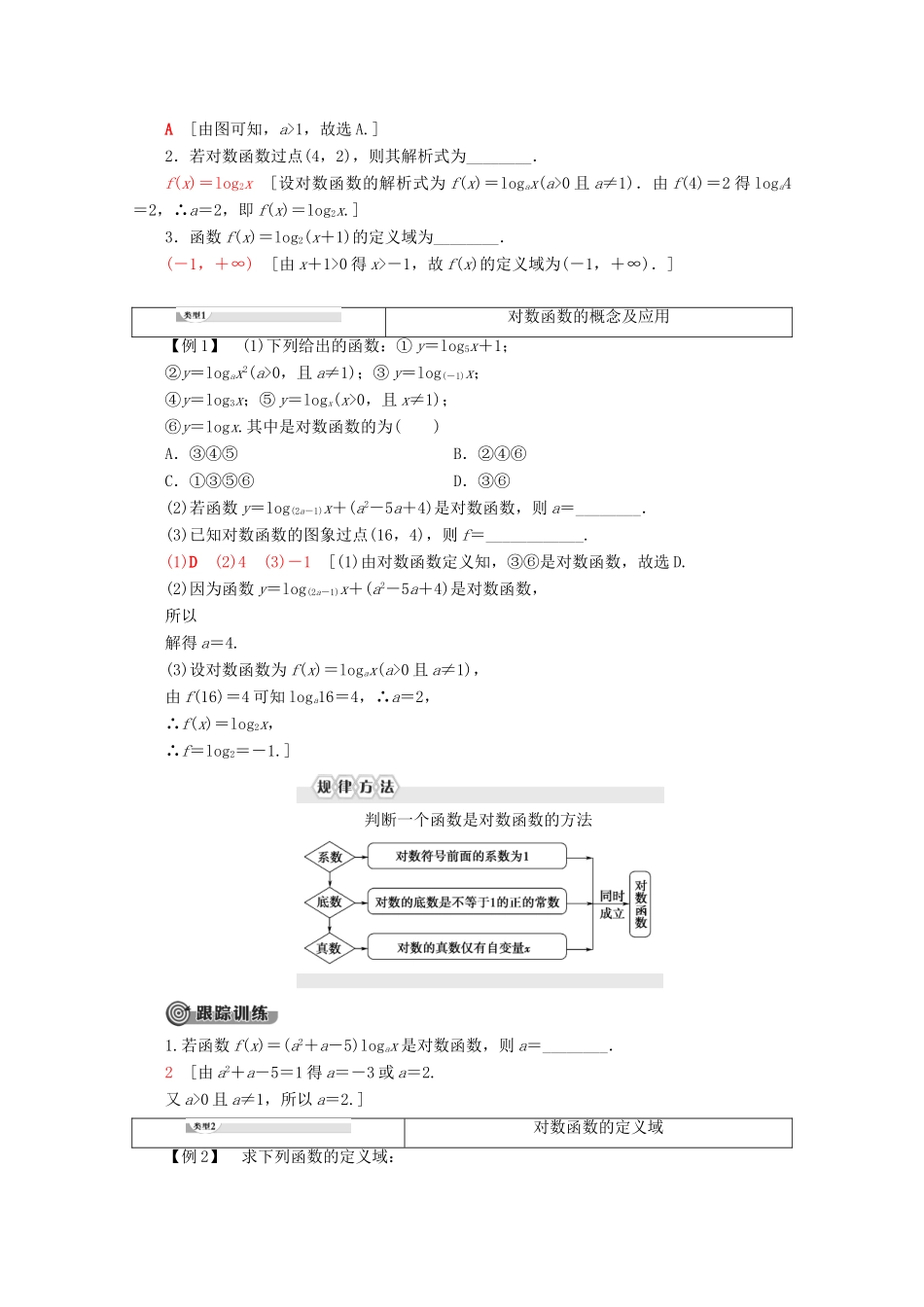 高中数学 第2章 基本初等函数（Ⅰ） 2.2.2 对数函数及其性质（第1课时）对数函数的图象及性质学案 新人教A版必修1-新人教A版高一必修1数学学案_第2页