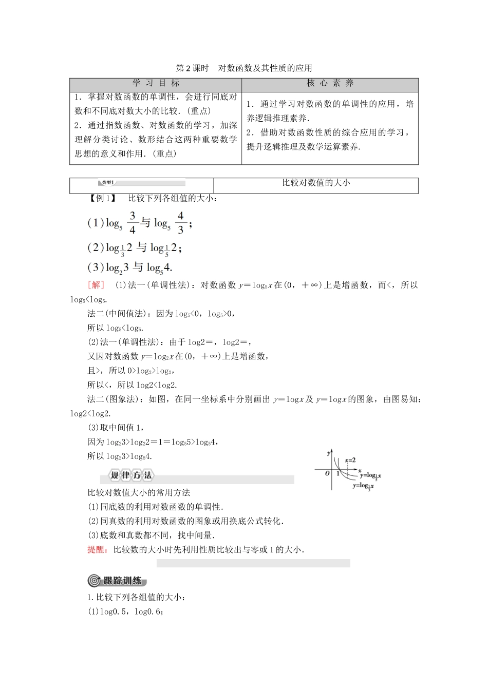 高中数学 第2章 基本初等函数（Ⅰ） 2.2.2 对数函数及其性质（第2课时）对数函数及其性质的应用学案 新人教A版必修1-新人教A版高一必修1数学学案_第1页