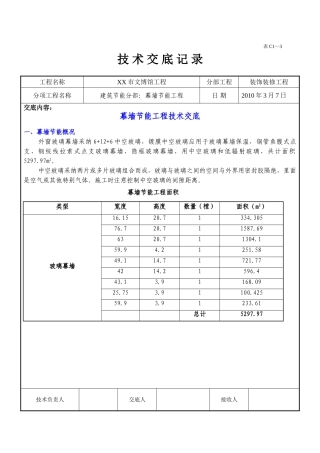 外窗玻璃幕墙节能工程施工技术交底