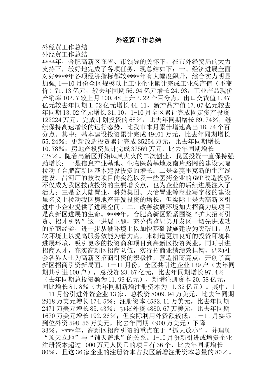 外经贸工作总结-精品范文资料_第1页