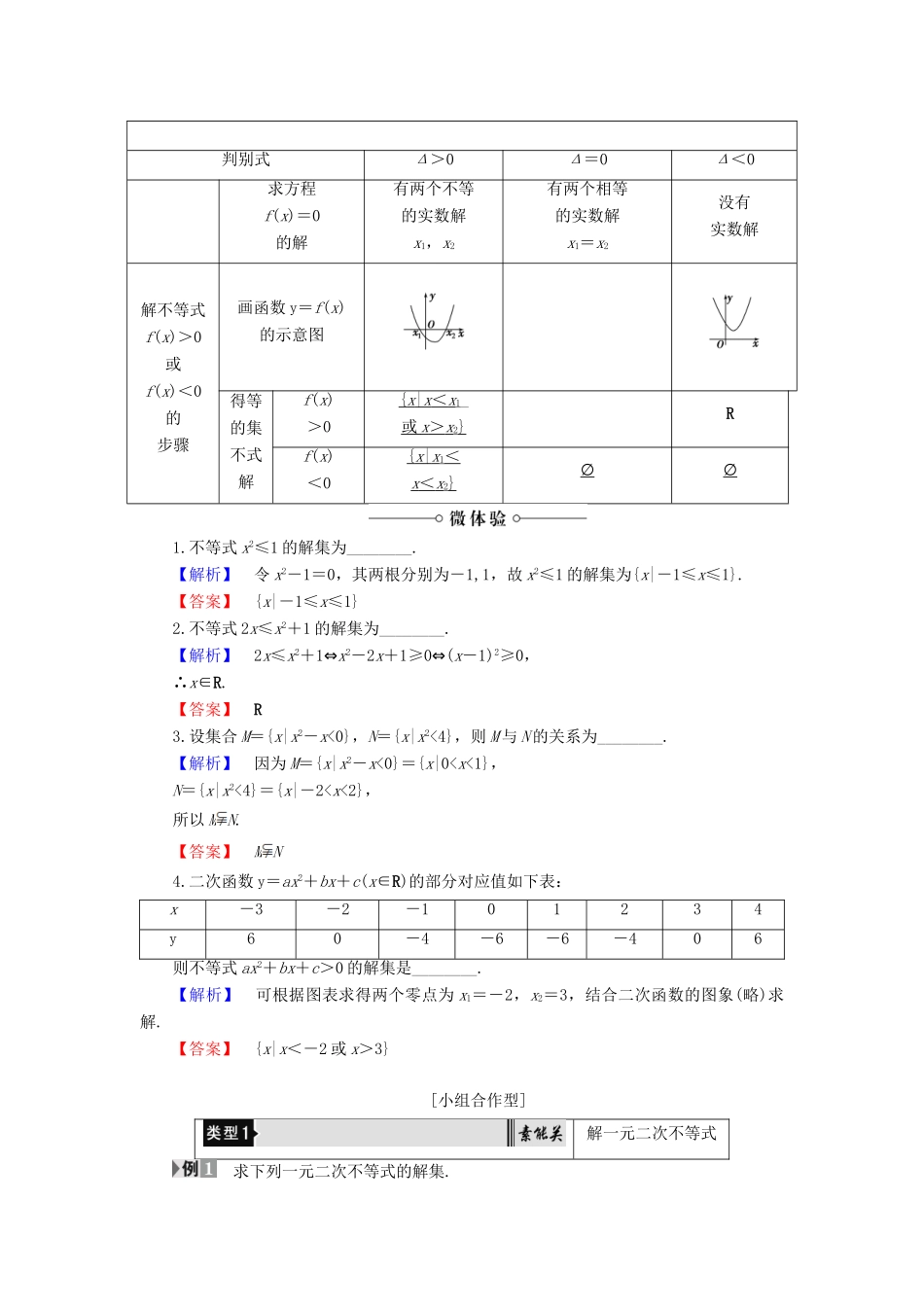高中数学 第3章 不等式 3.3 一元二次不等式及其解法学案 新人教B版必修5-新人教B版高一必修5数学学案_第2页