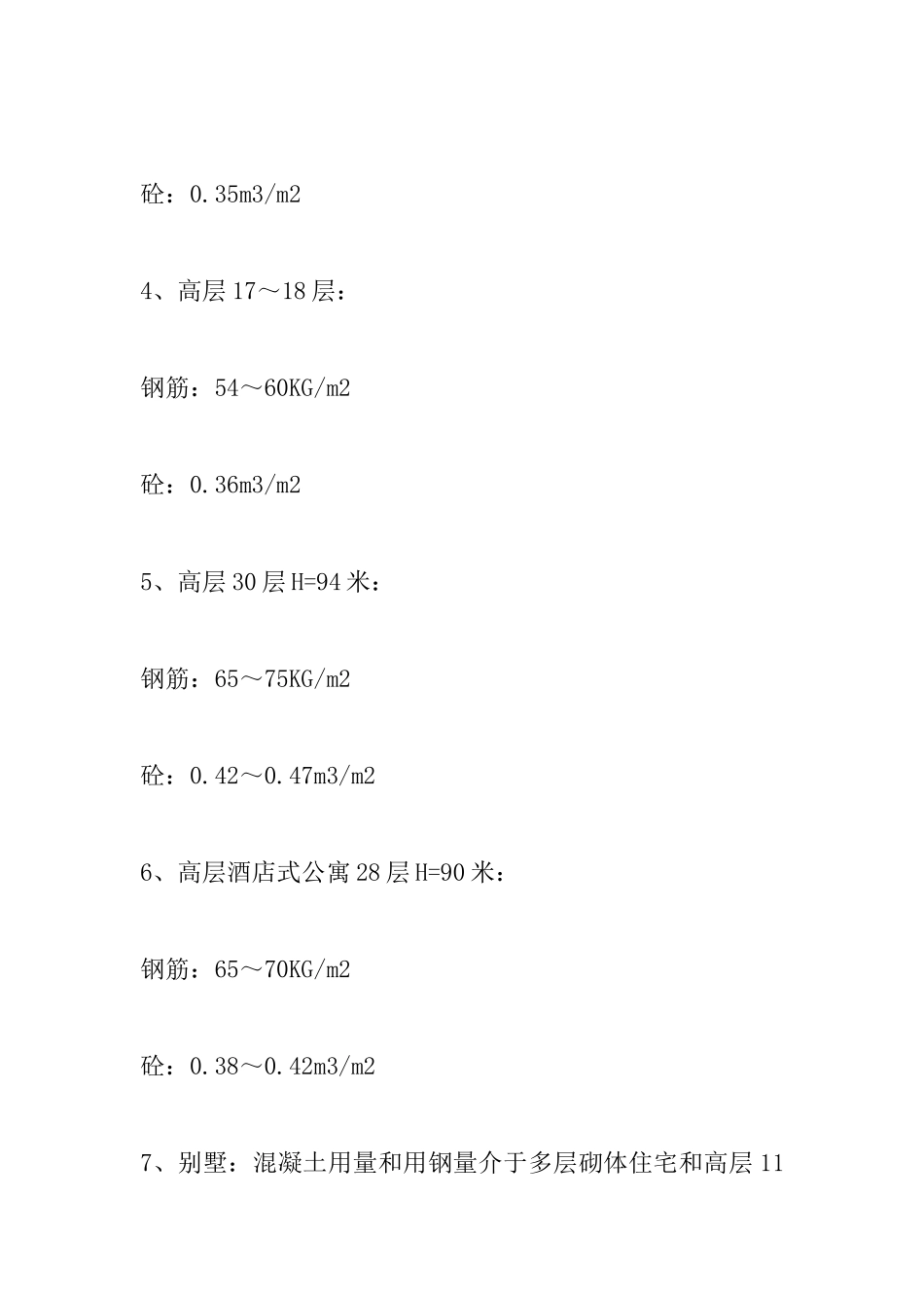 多层住宅框架结构每平方米主要材料的含量_第2页