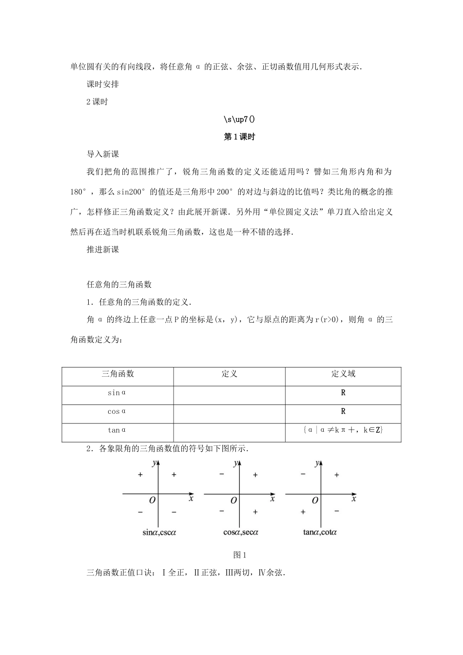 高中数学 第1章 三角函数 1.2.1 任意角的三角函数教学设计 苏教版必修4-苏教版高一必修4数学学案_第2页