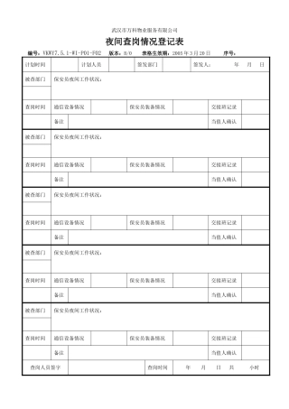 夜间查岗情况登记表·