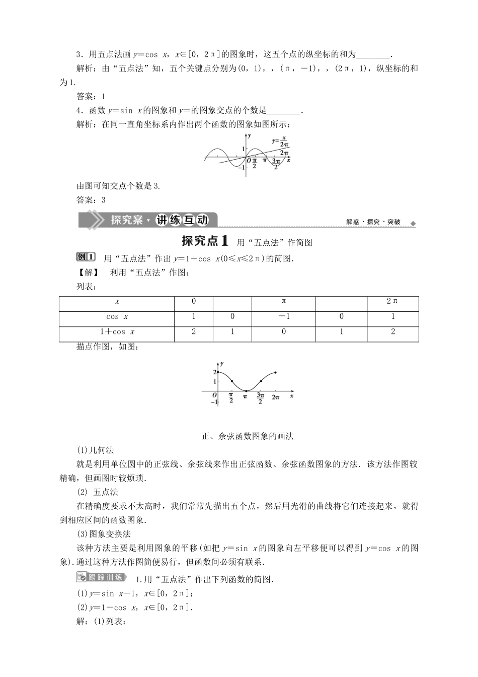 高中数学 第1章 三角函数 1.3 三角函数的图象和性质 1.3.2 三角函数的图象与性质 第1课时 正弦函数、余弦函数的图象与性质学案 苏教版必修4-苏教版高一必修4数学学案_第2页