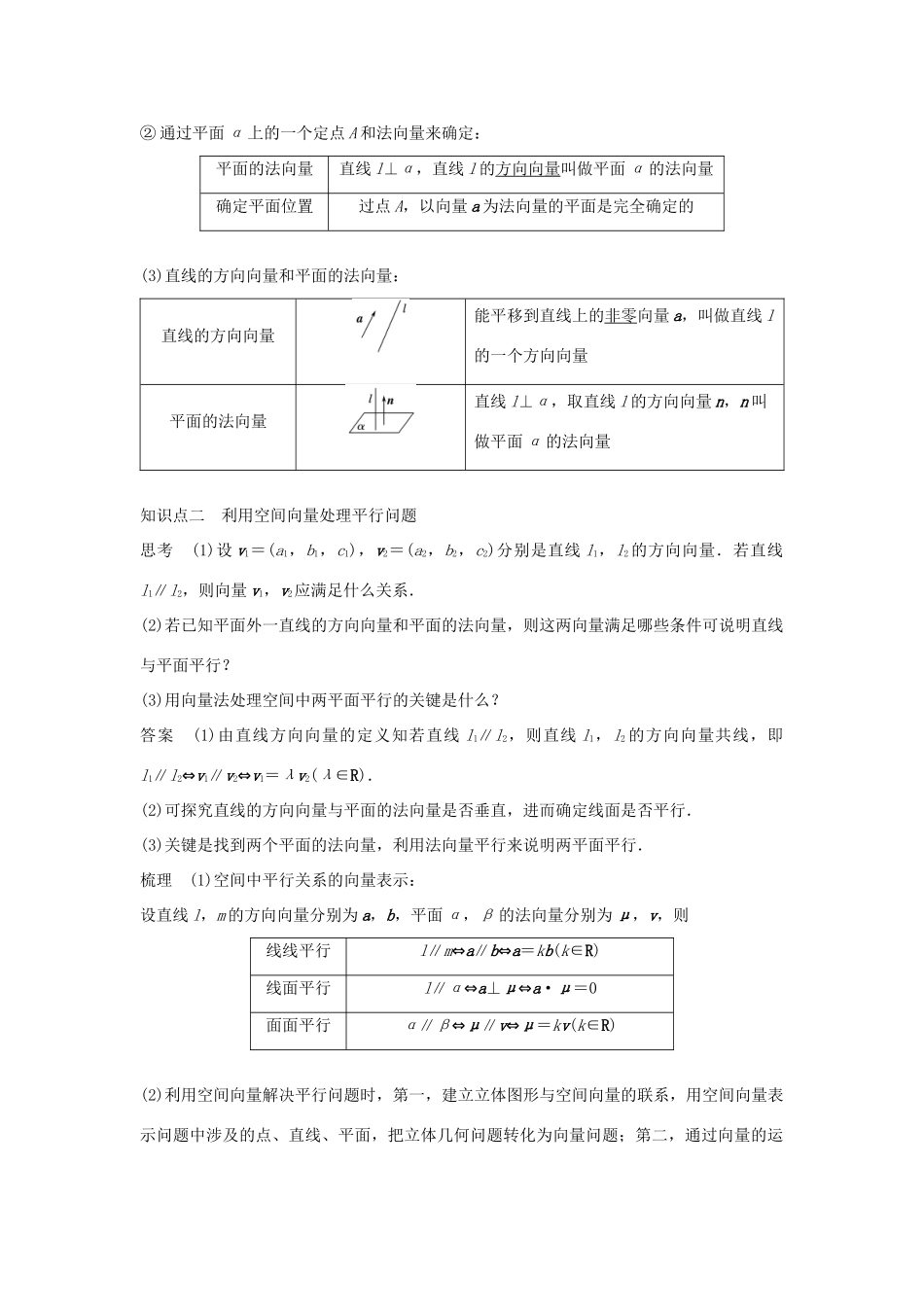 高中数学 第3章 空间向量与立体几何 3.2.1 直线的方向向量与平面的法向量 3.2.2 空间线面关系的判定(一)——平行关系学案 苏教版选修2-1-苏教版高二选修2-1数学学案_第2页