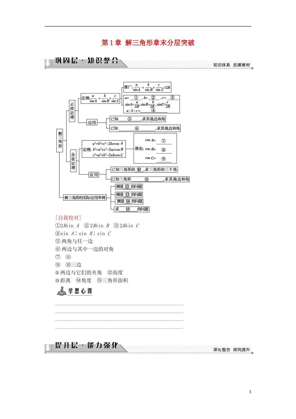 高中数学 第1章 解三角形章末分层突破学案 苏教版必修5-苏教版高中必修5数学学案_第1页