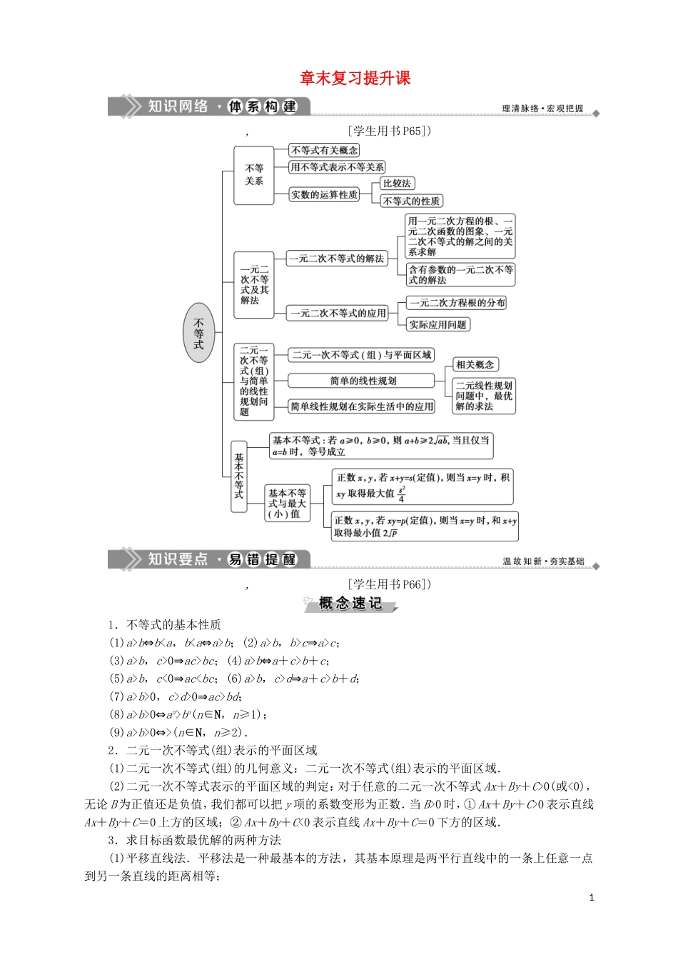 高中数学 第3章 不等式章末复习提升课学案 苏教版必修5-苏教版高二必修5数学学案_第1页
