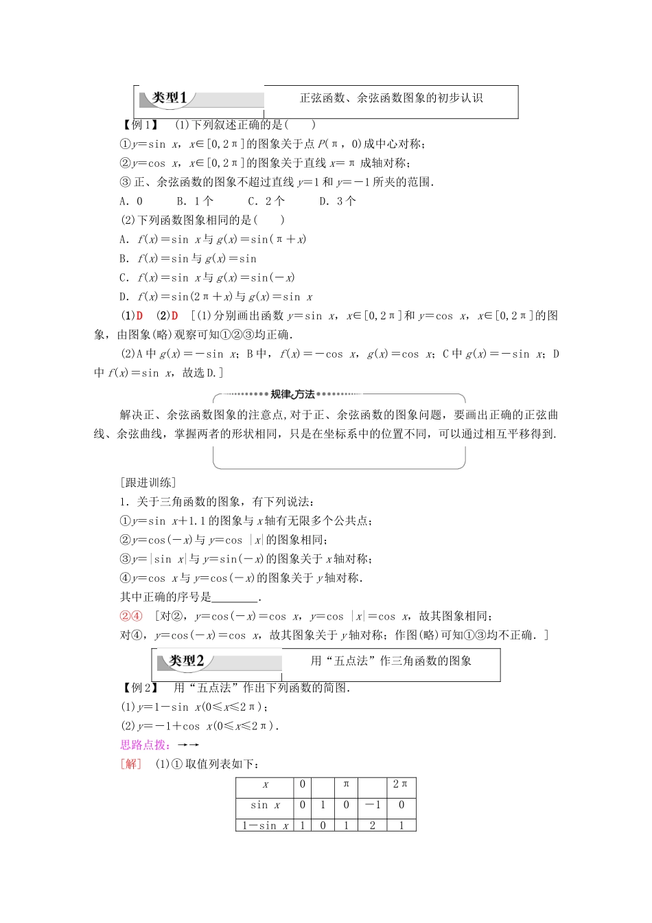高中数学 第1章 三角函数 1.4.1 正弦函数、余弦函数的图象学案 新人教A版必修4-新人教A版高一必修4数学学案_第3页