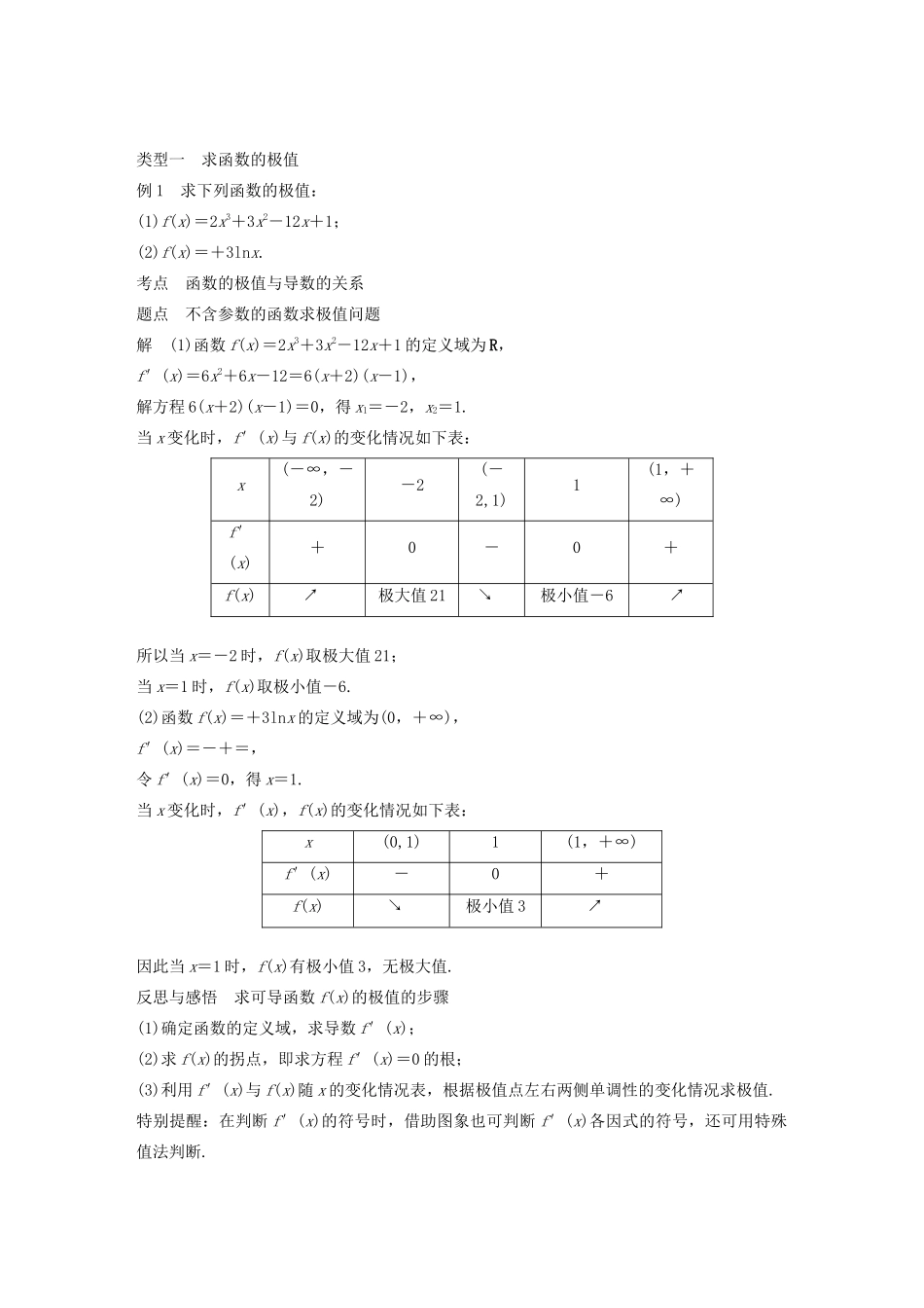 高中数学 第3章 导数及其应用 3.3.2 极大值与极小值学案 苏教版选修1-1-苏教版高二选修1-1数学学案_第2页