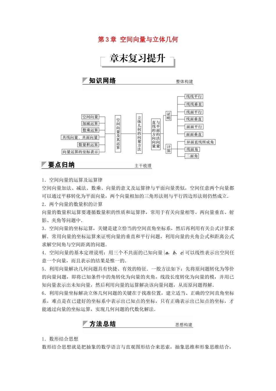 高中数学 第3章 空间向量与立体几何章末复习提升学案 苏教版选修2-1-苏教版高二选修2-1数学学案_第1页