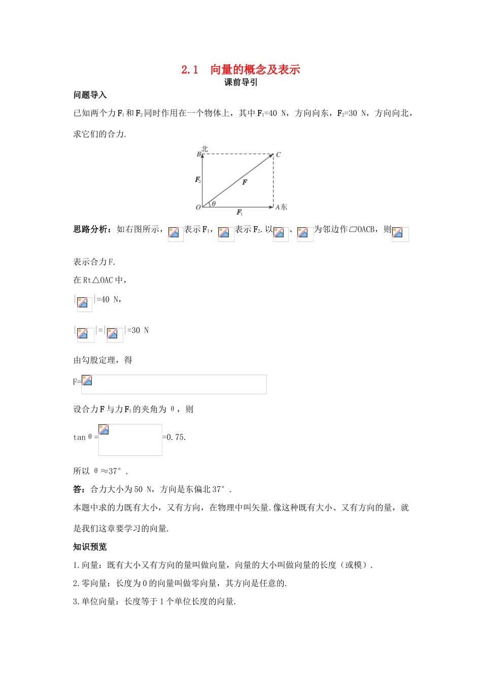 高中数学 第2章 平面向量 2.1 向量的概念及表示课前导引 苏教版必修4-苏教版高一必修4数学学案_第1页