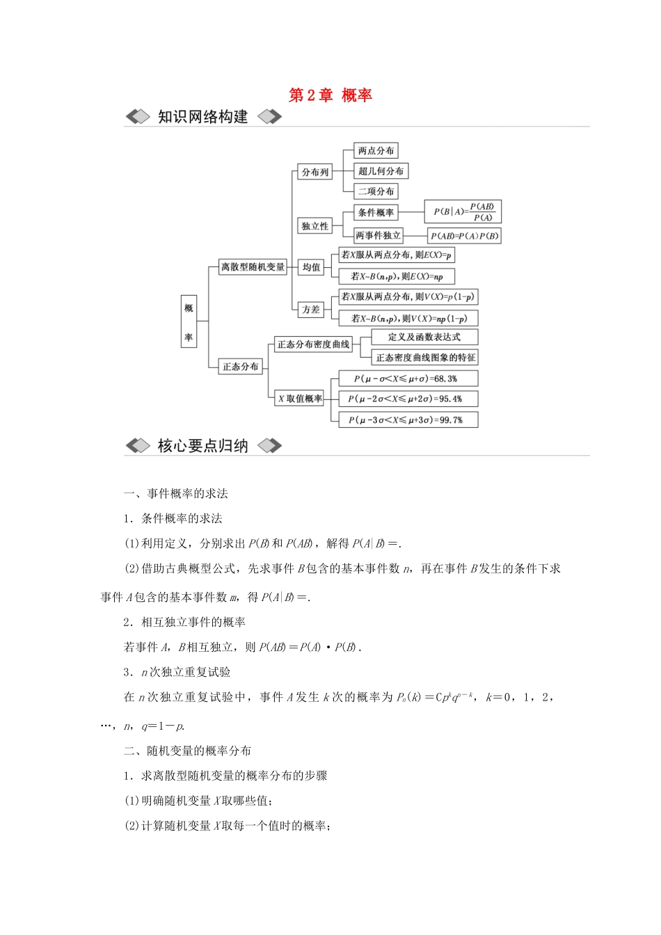 高中数学 第2章 概率章末小结与测评教学案 苏教版选修2-3-苏教版高二选修2-3数学教学案_第1页
