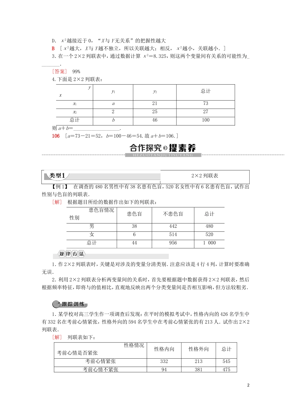 高中数学 第3章 统计案例 2 独立性检验学案 北师大版选修2-3-北师大版高二选修2-3数学学案_第2页