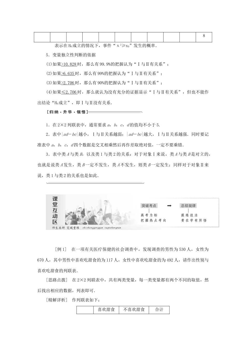 高中数学 第3章 统计案例 3.1 独立性检验教学案 苏教版选修2-3-苏教版高二选修2-3数学教学案_第2页