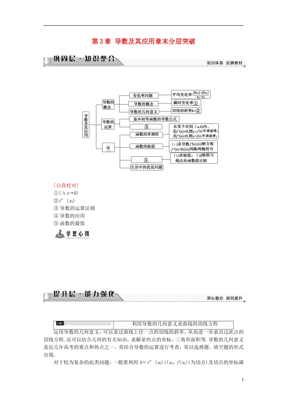 高中数学 第3章 导数及其应用章末分层突破学案 苏教版选修1-1-苏教版高中选修1-1数学学案_第1页
