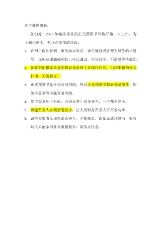 报送正式预算书注意事项