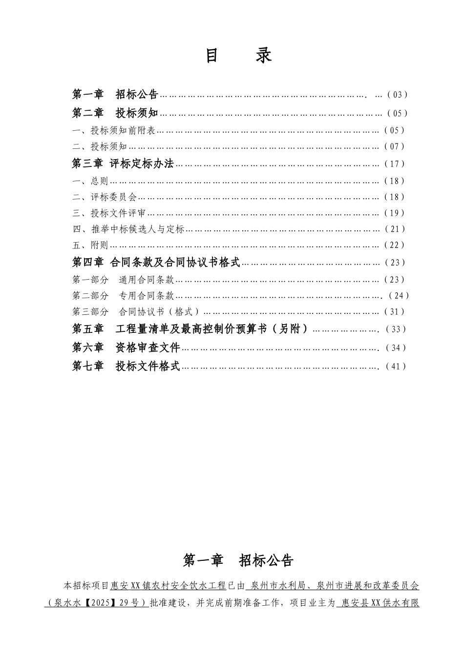 招标文件(惠安xx镇农村安全饮水工程)_第2页