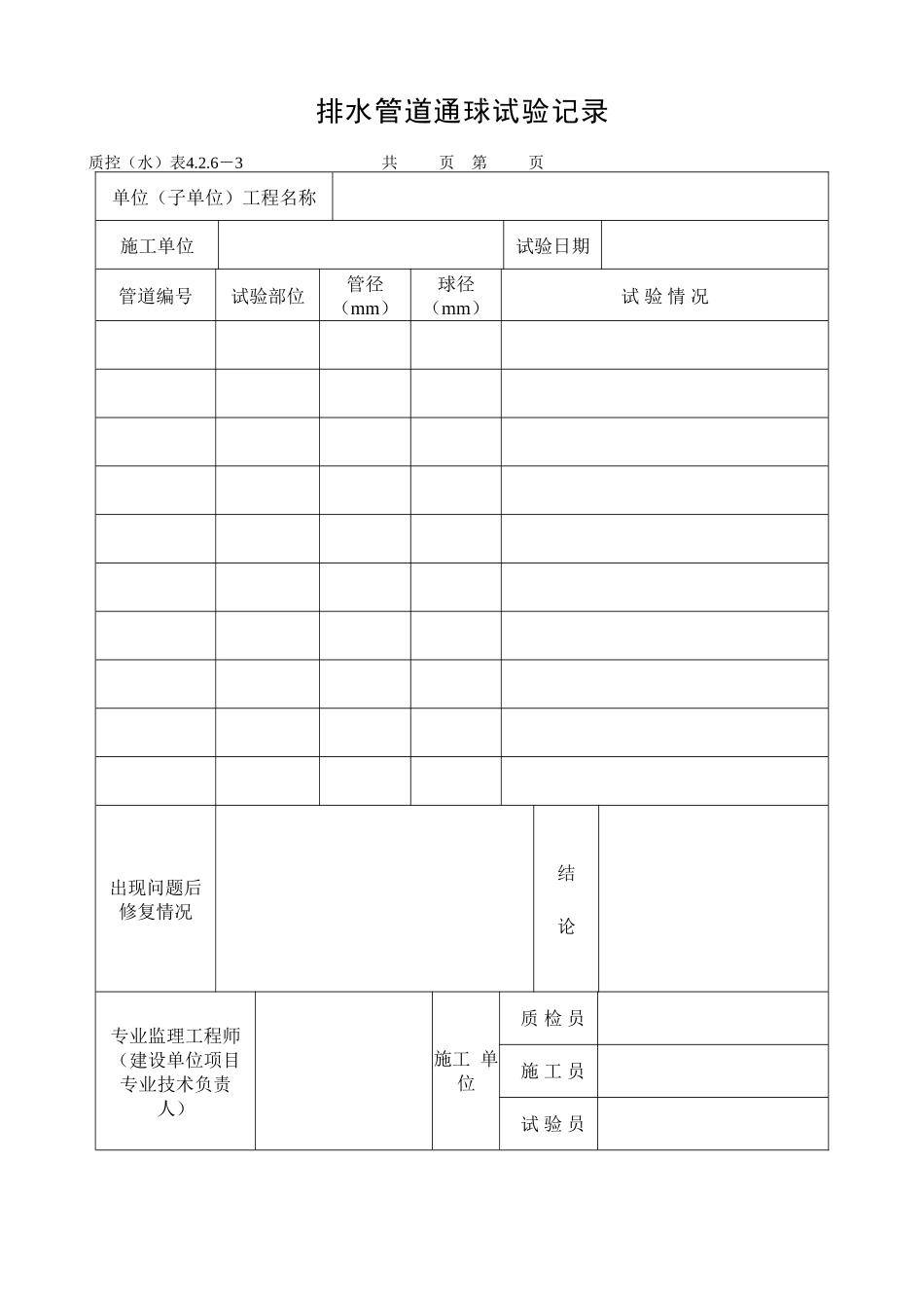 排水管道通球试验记录_第1页