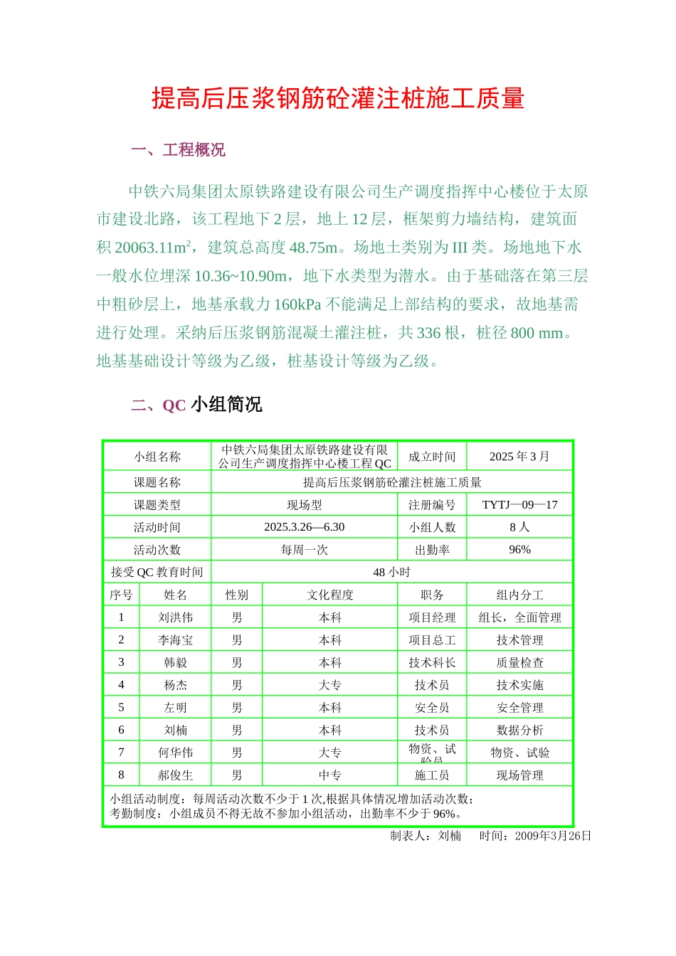 提高后压浆钢筋砼灌注桩施工质量QC成果报告_第2页