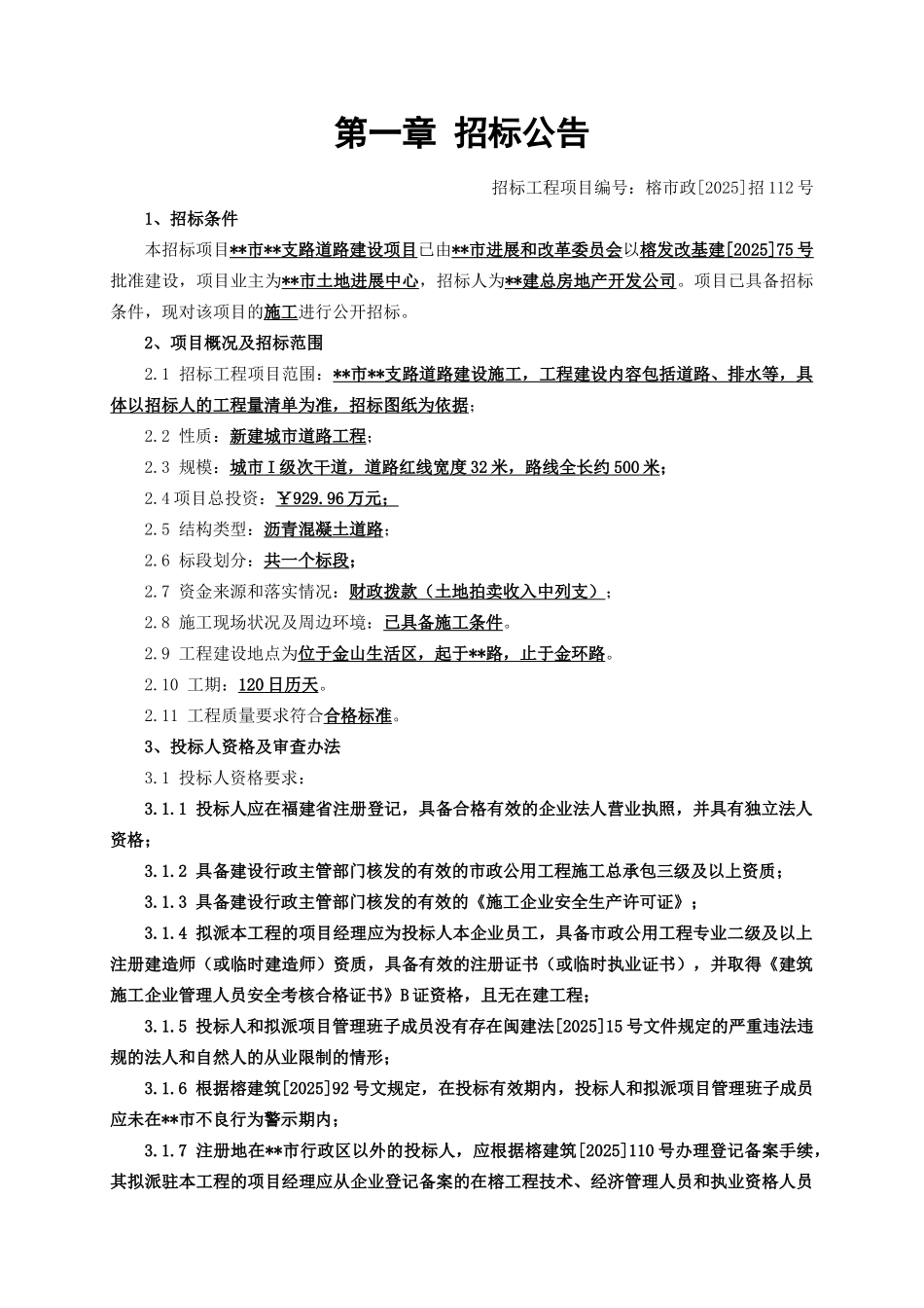 支路道路建设项目招标文件_第2页