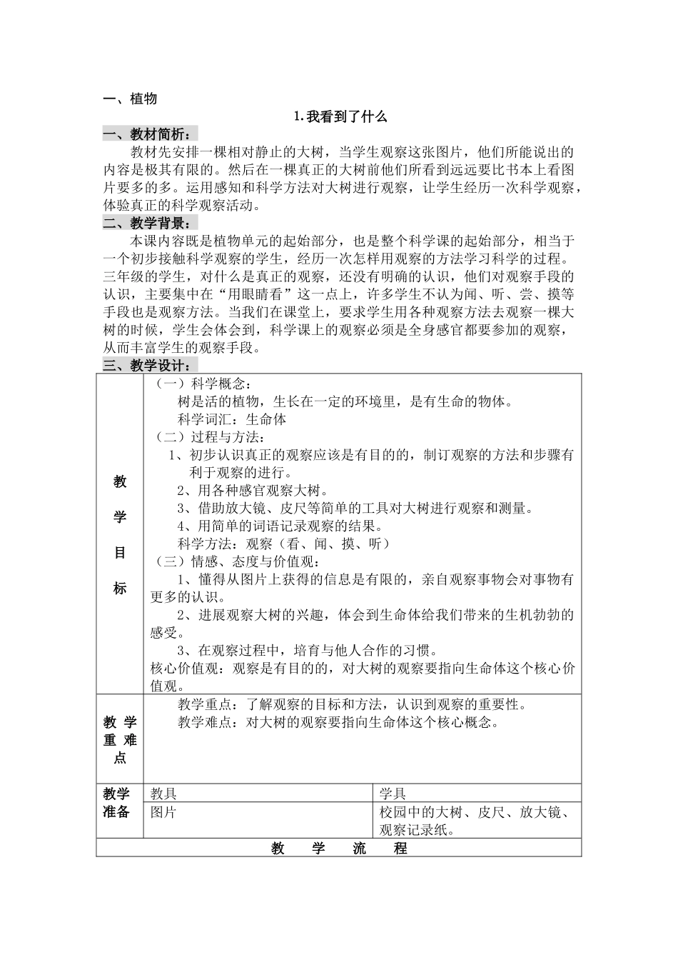 教科版科学三上《我看到了什么》表格式教案_第1页