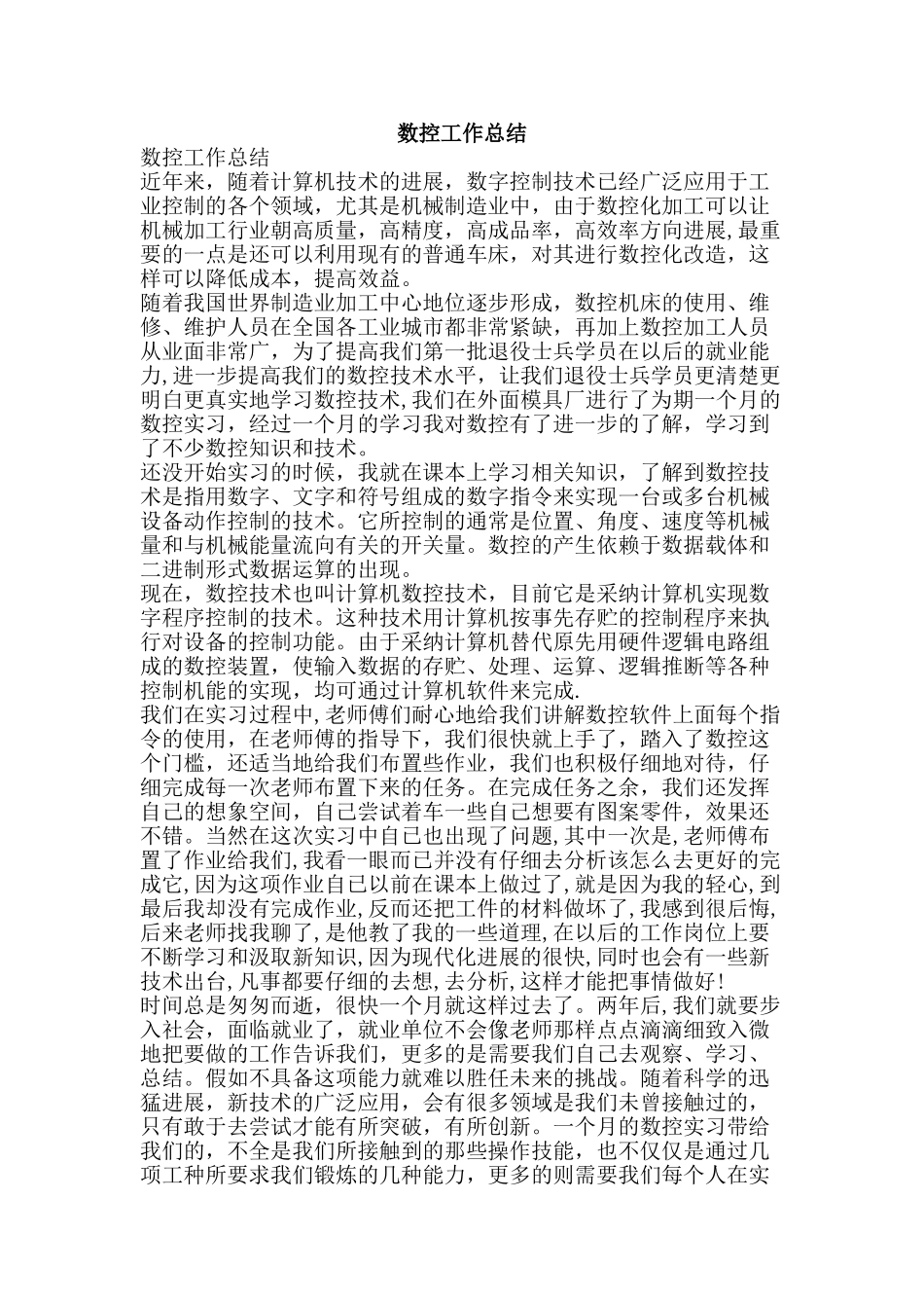 数控工作总结-精品范文资料_第1页