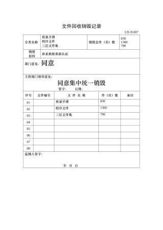 文件回收销毁记录