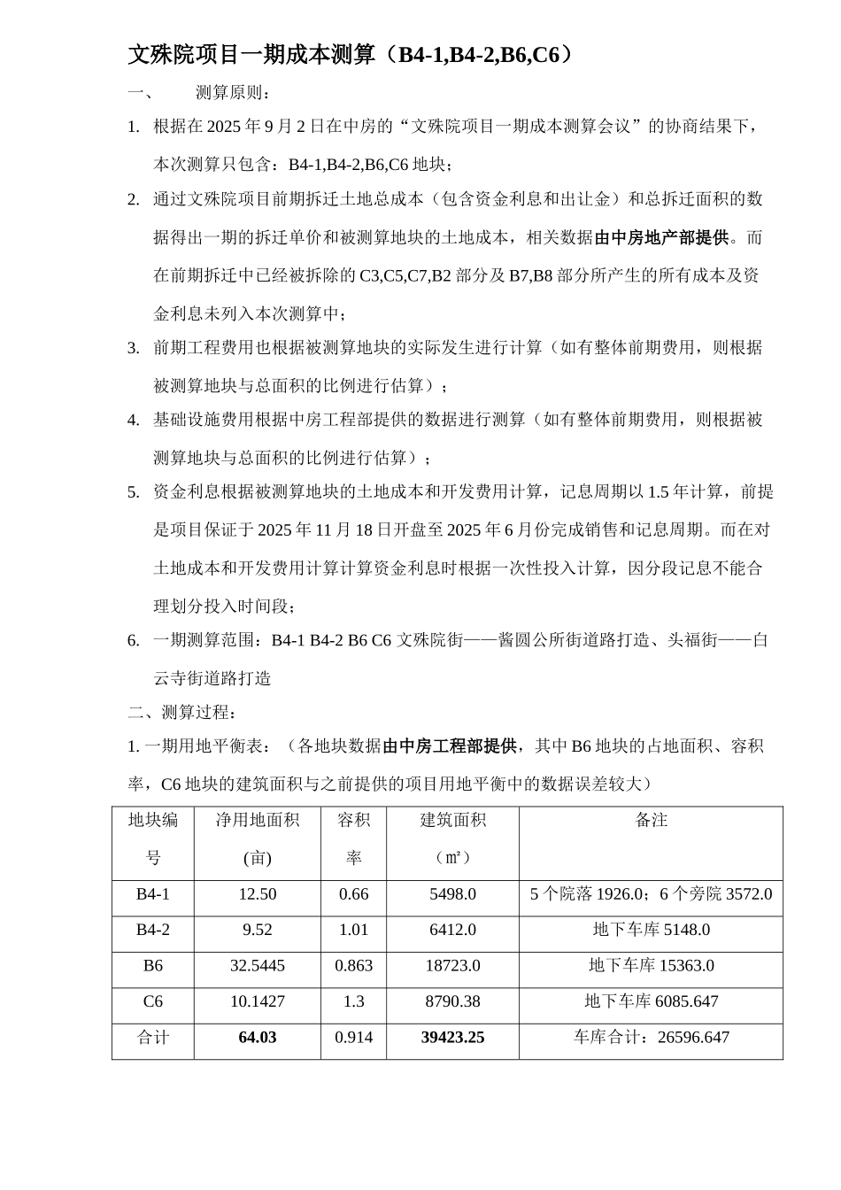 文殊院项目一期成本测算_第1页