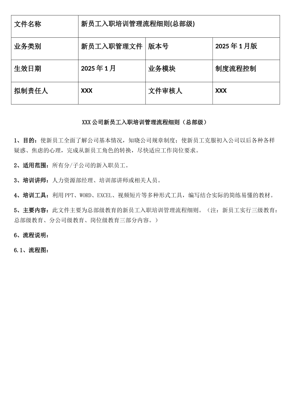 新员工入职培训管理流程细则_第1页