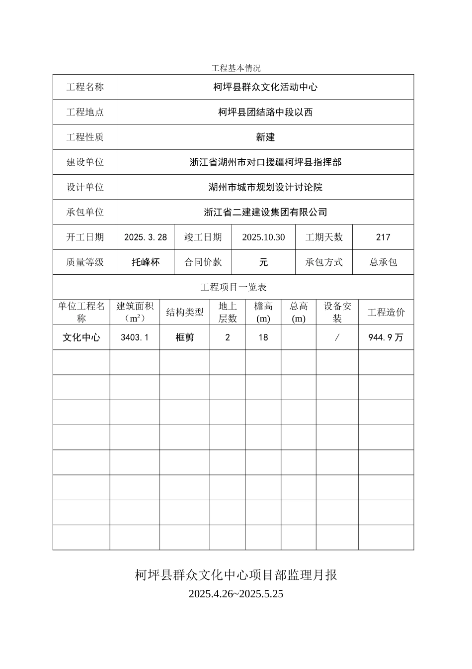 新疆柯坪县群众文化中心工程建设监理月报_第2页