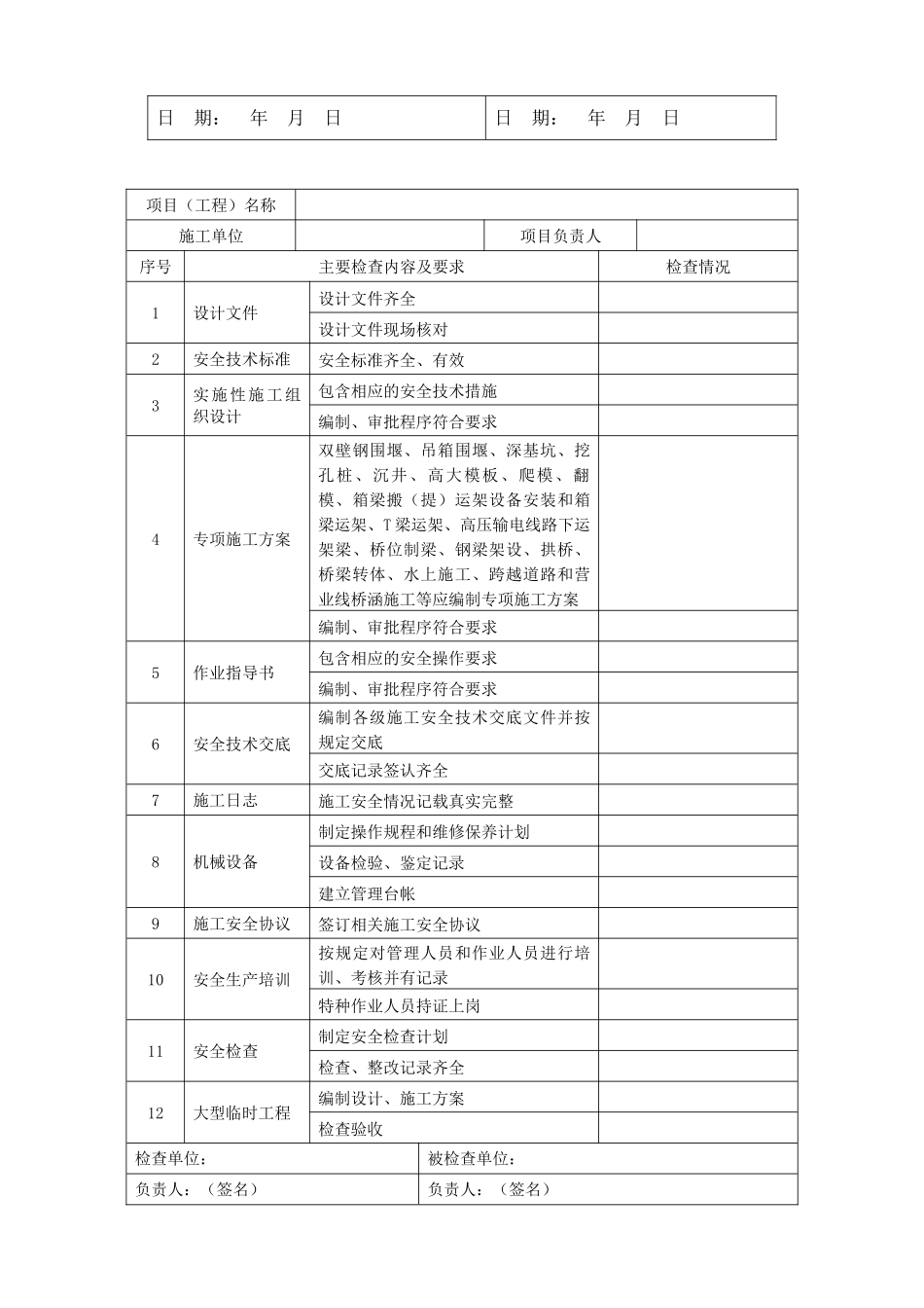 施工单位铁路桥涵工程施工安全技术规程表格_第2页