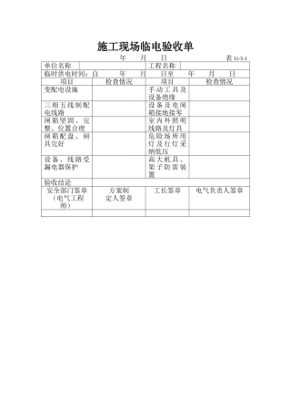 施工现场临电验收单