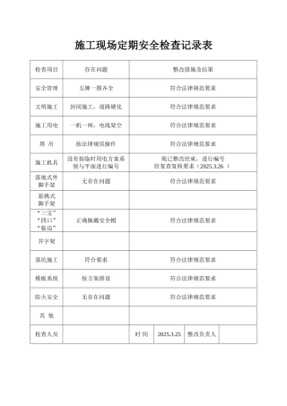 施工现场定期安全检查记录表