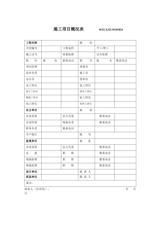 施工项目概况表-------WZCXJZ