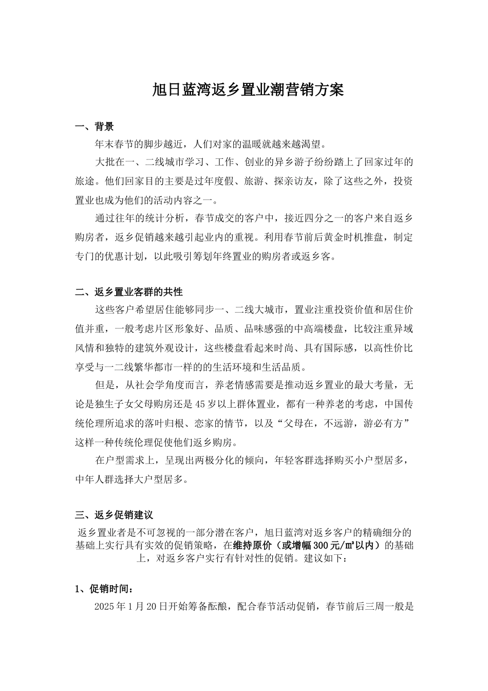 旭日蓝湾春节返乡置业潮营销方案_第1页