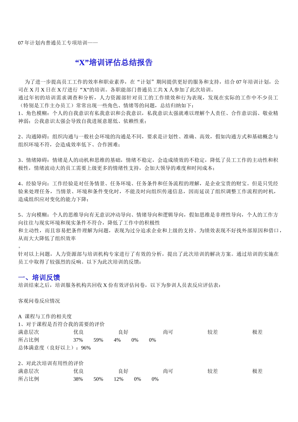普通员工专项培训评估报告_第1页