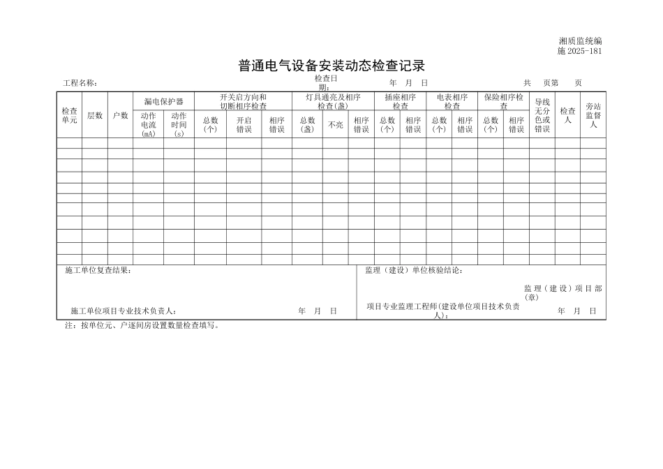 普通电气设备安装动态检查记录_第1页