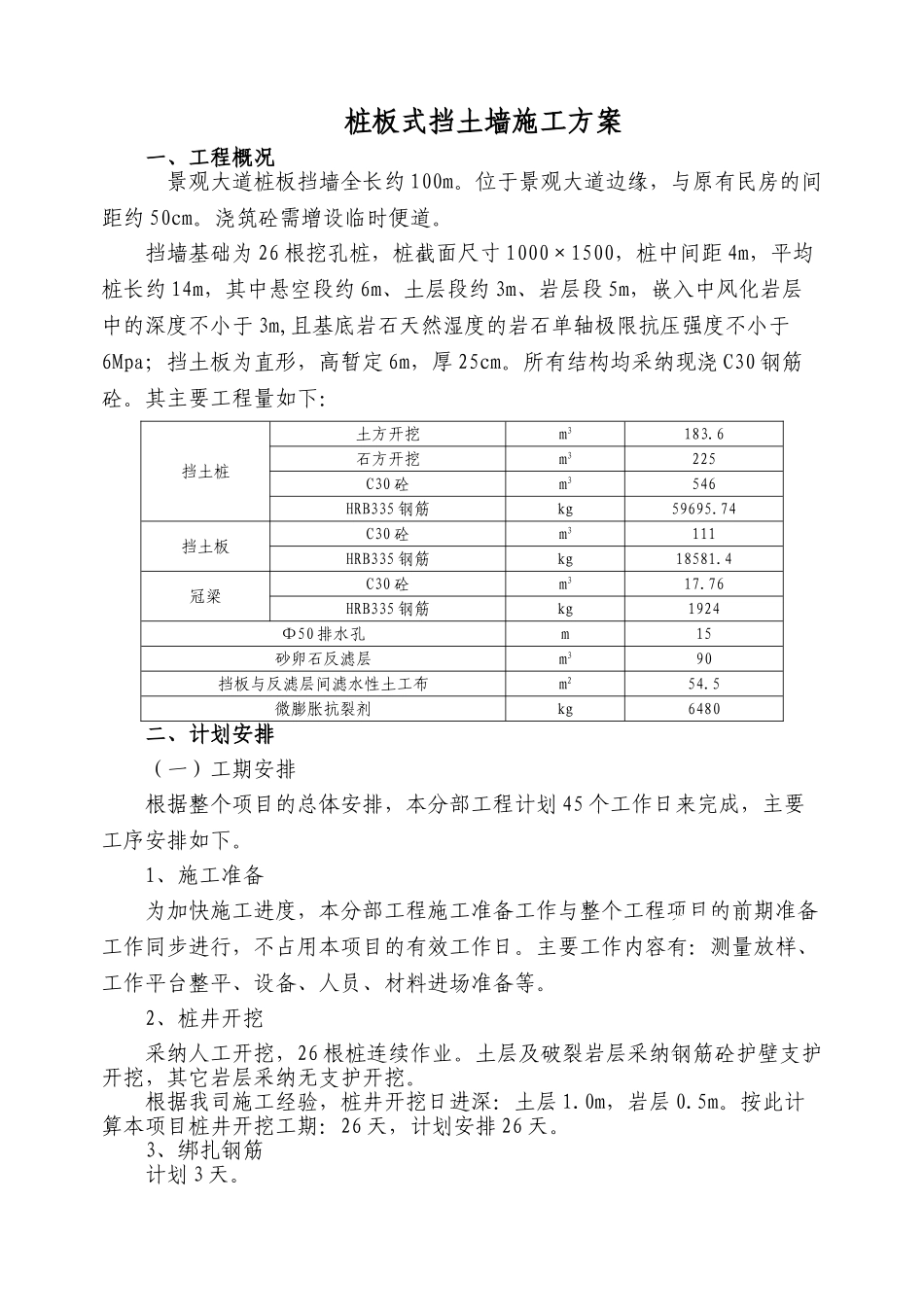 景观大道桩板式挡土墙施工方案_第2页