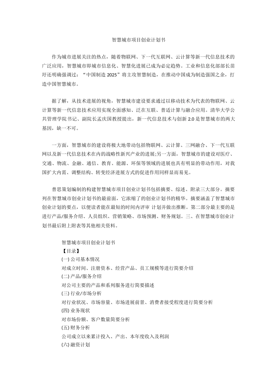 智慧城市项目创业计划书_第1页