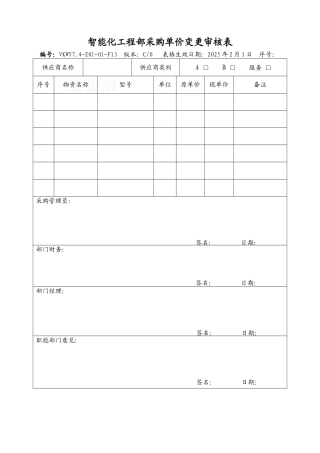 智能化工程部采购单价变更审核表