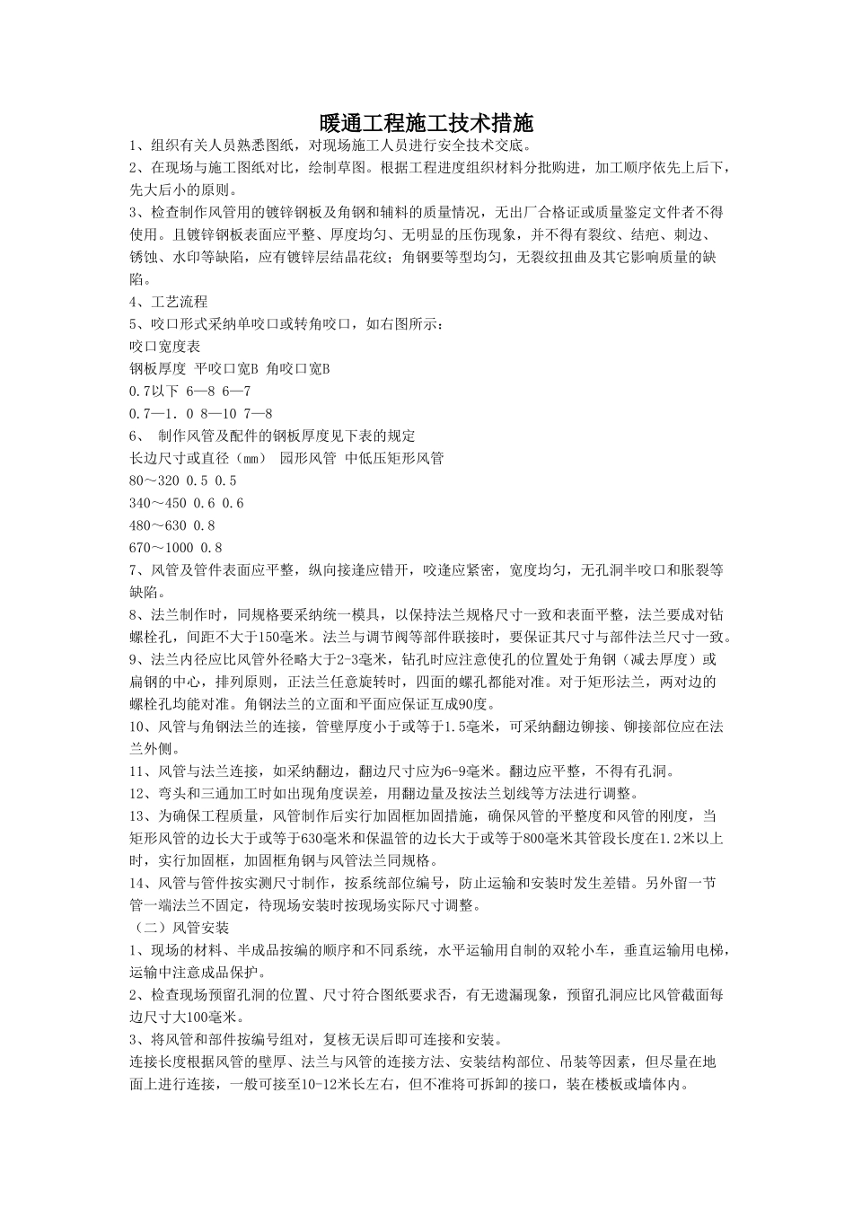 暖通工程施工技术措施_第1页