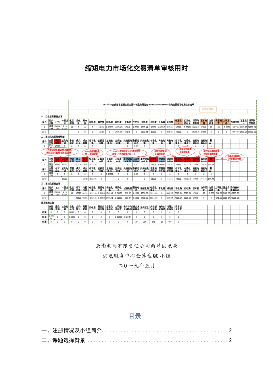 曲靖供电局核算二班金算盘QC小组缩短电力市场化交易清单审核用时管理型_第1页