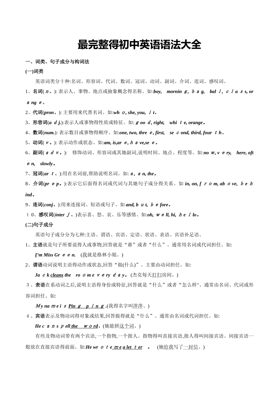 最完整的初中英语语法大全_第1页