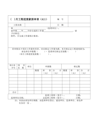 月工程进度款报审表