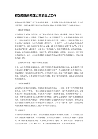 有效降低肉鸡死亡率的重点工作