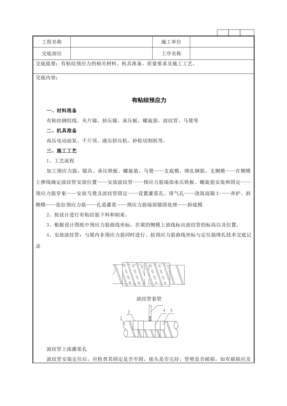 有粘结预应力施工技术作业指导书_第1页